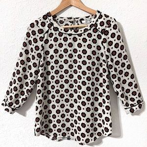 Daniel Rainn 3/4 Sleeve Ivory, Black, Orange Geometric Pattern Blouse Size XS